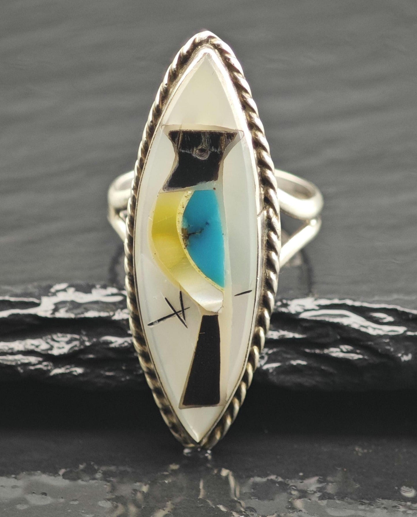 Native American Blue Jay Bird Sterling Silver Ring Sz 6 R6672