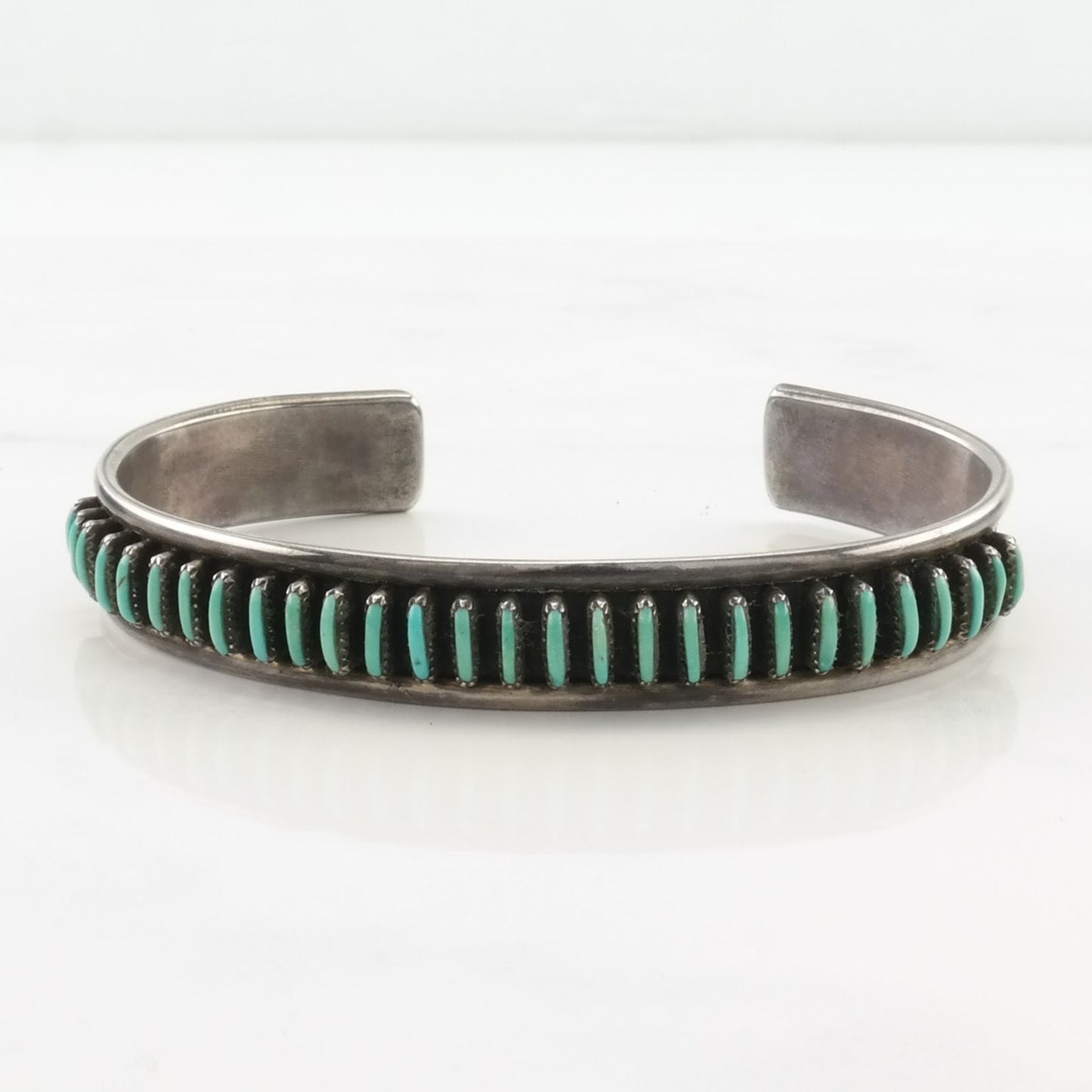 Zuni Sterling Silver Cuff Bracelet Blue Turquoise Needlepoint