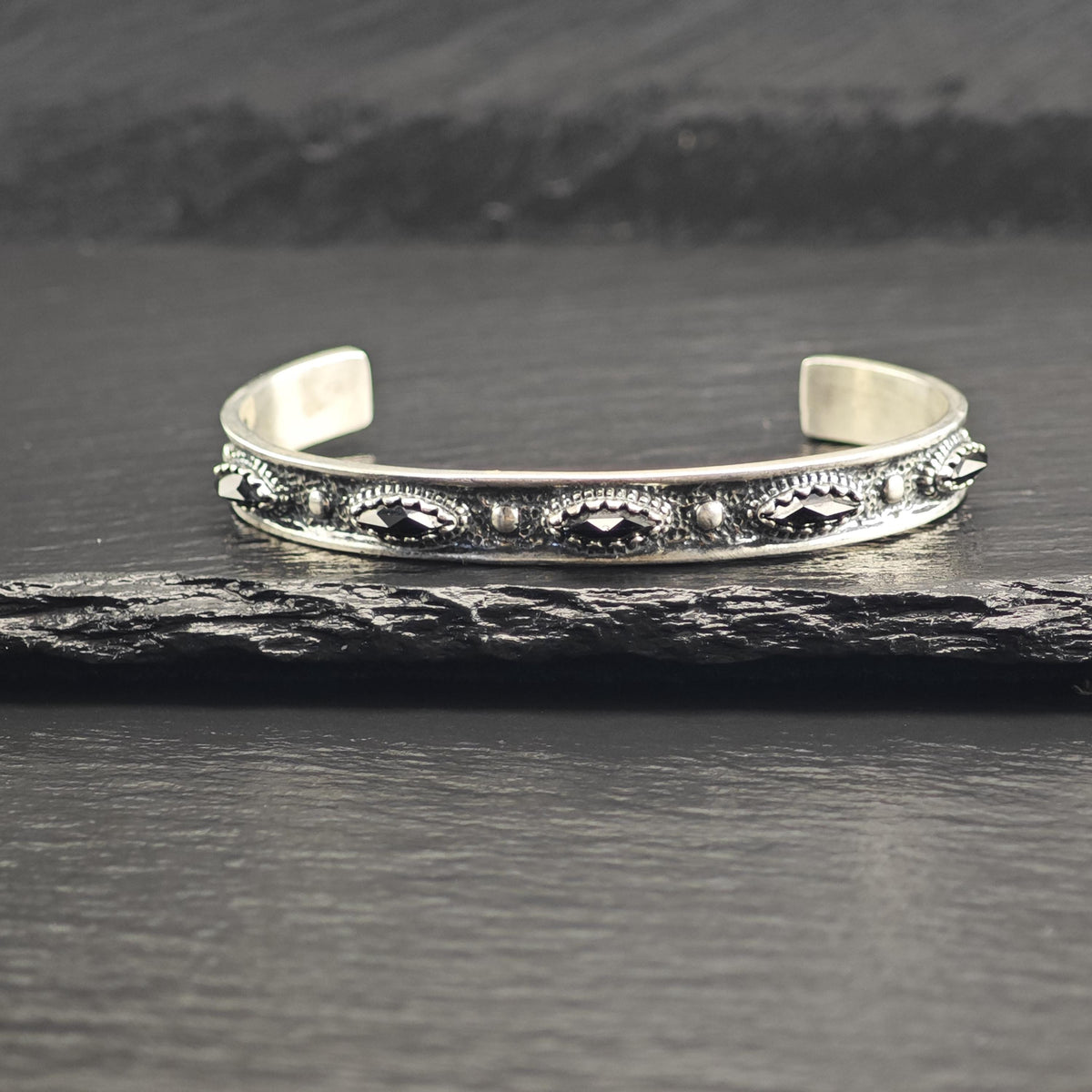 Vintage Carolyn Pollack Onyx Sterling Silver Cuff Sz 6 3/4" BR3131
