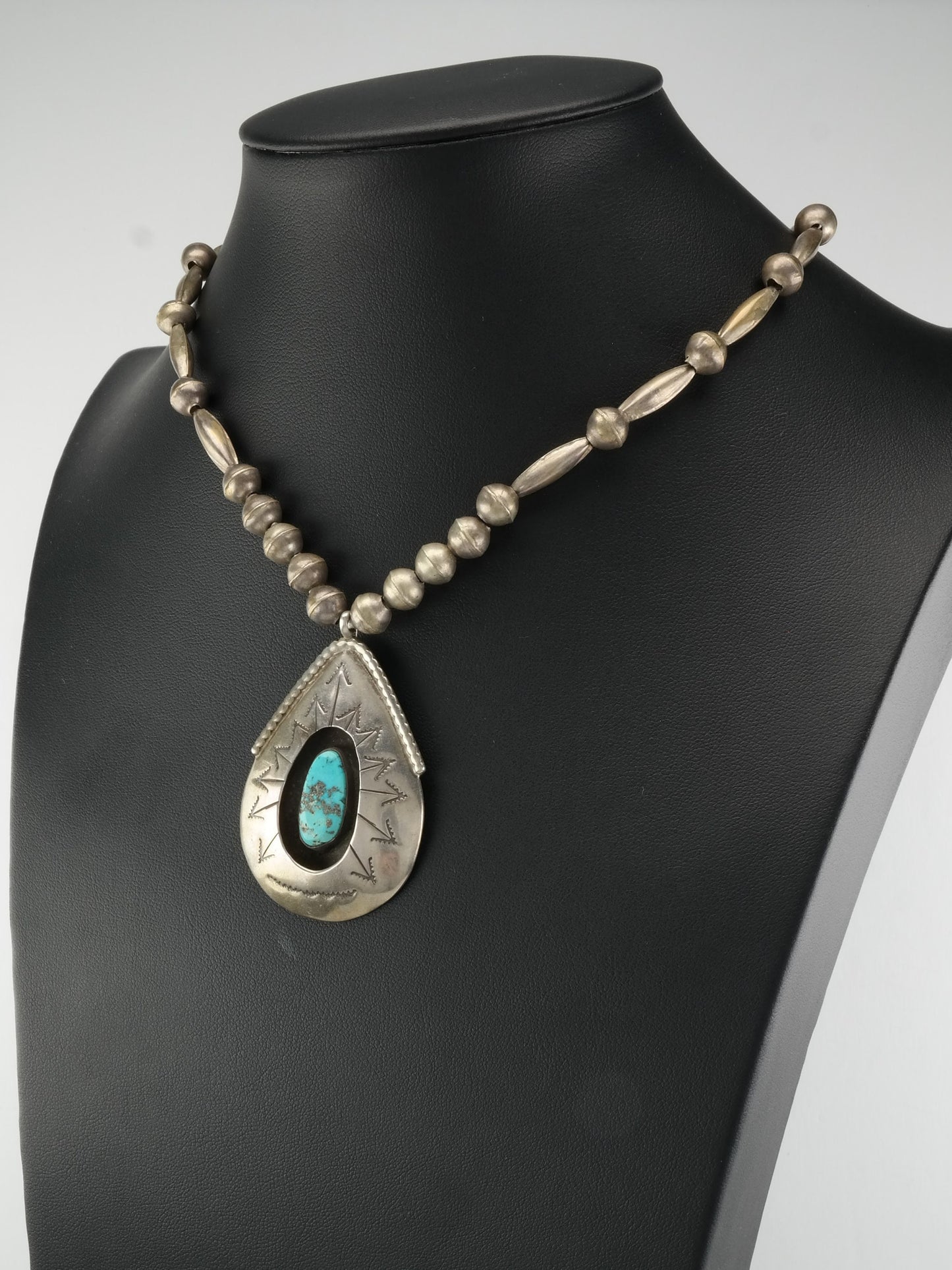 Vintage Native American Turquoise Shadowbox Necklace Sterling Silver