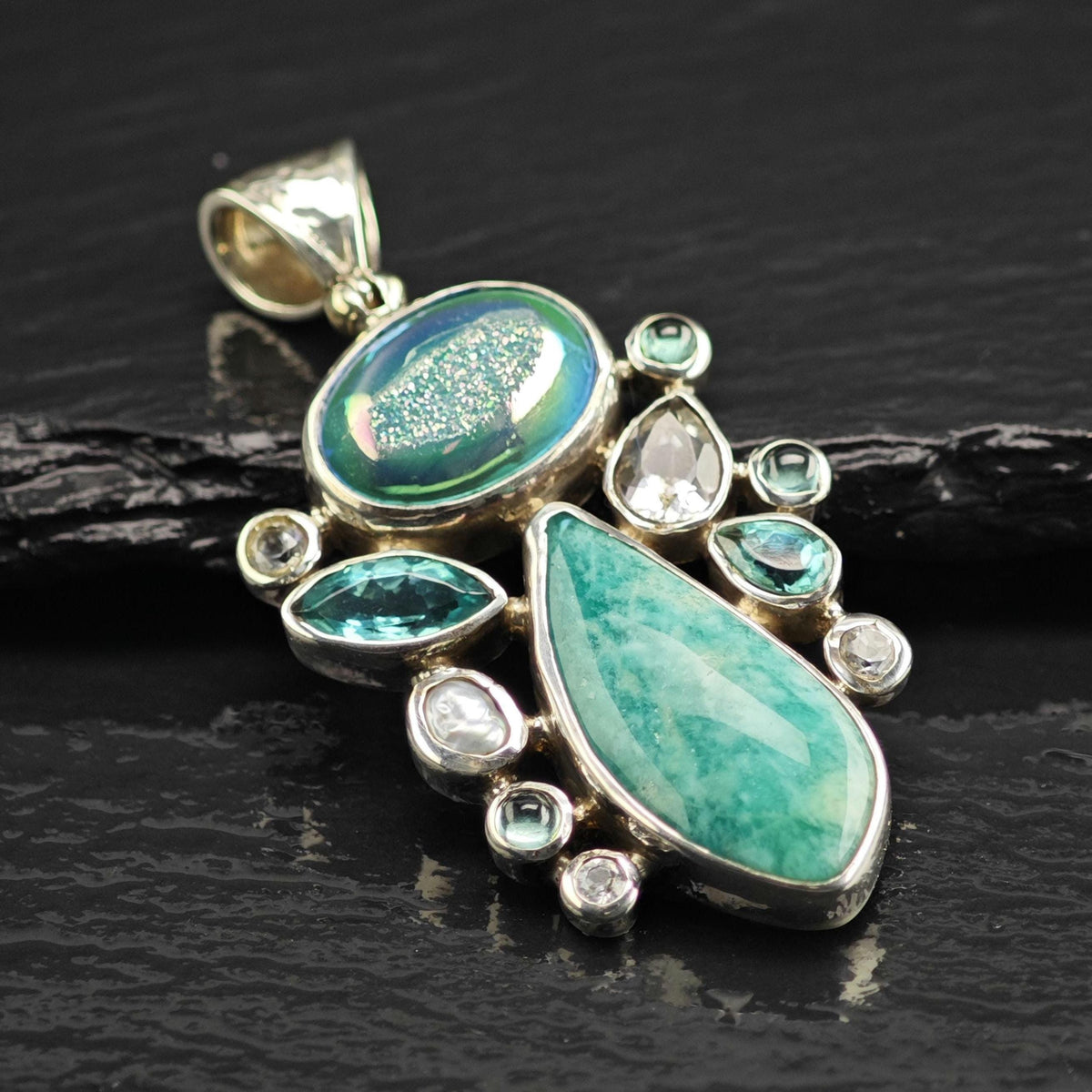 Starborn Amazonite Apatite Cluster Sterling Silver Pendant P3094