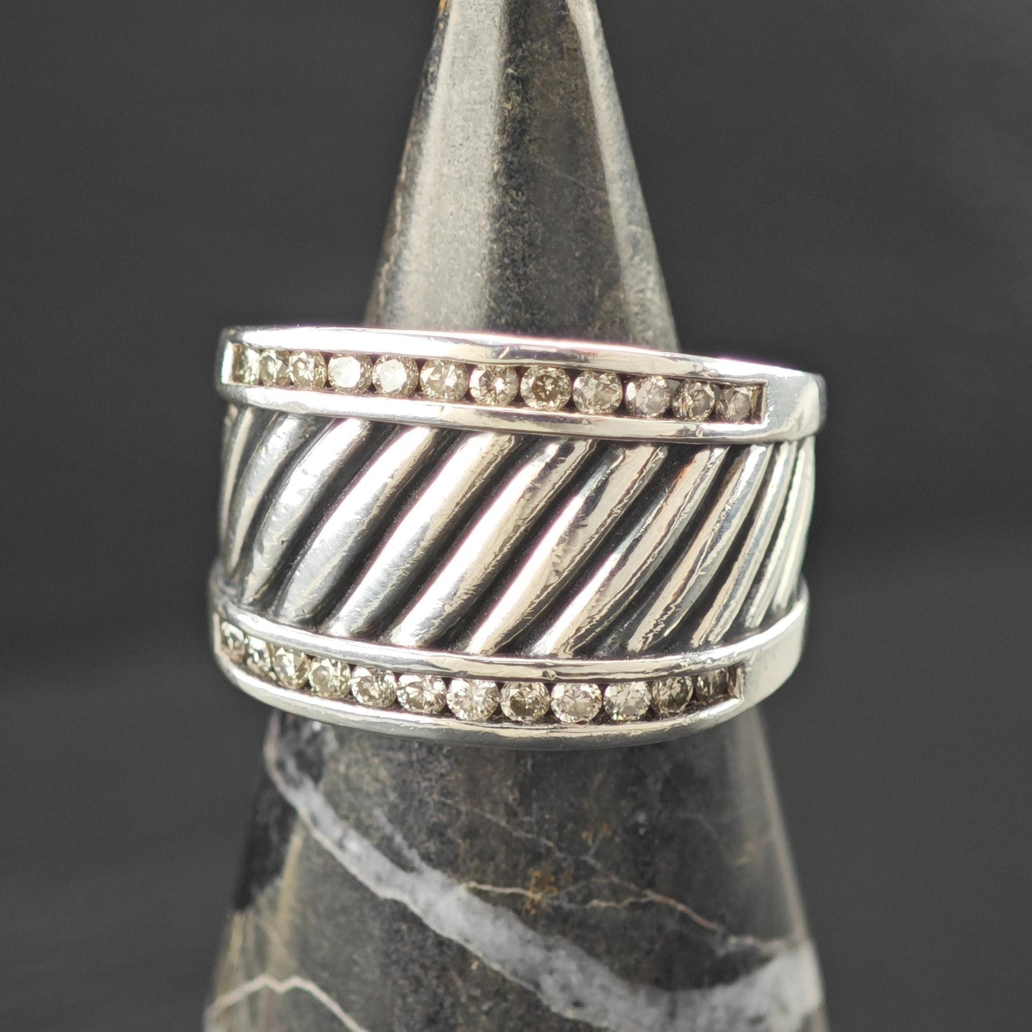 David Yurman Diamond Ring Cigar Band Sterling Silver