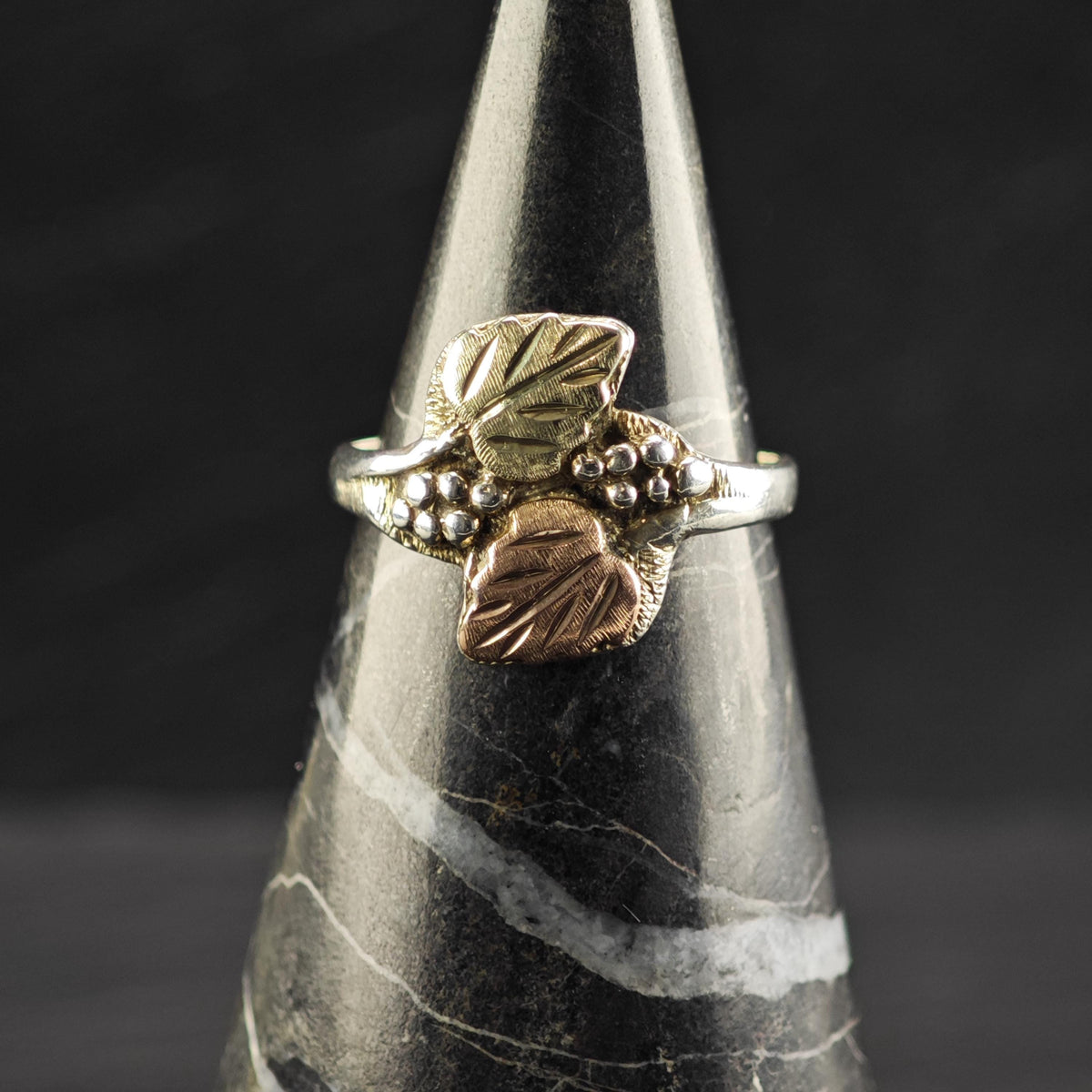 10K Gold Leaf Sterling Silver Ring Sz 6 R6828