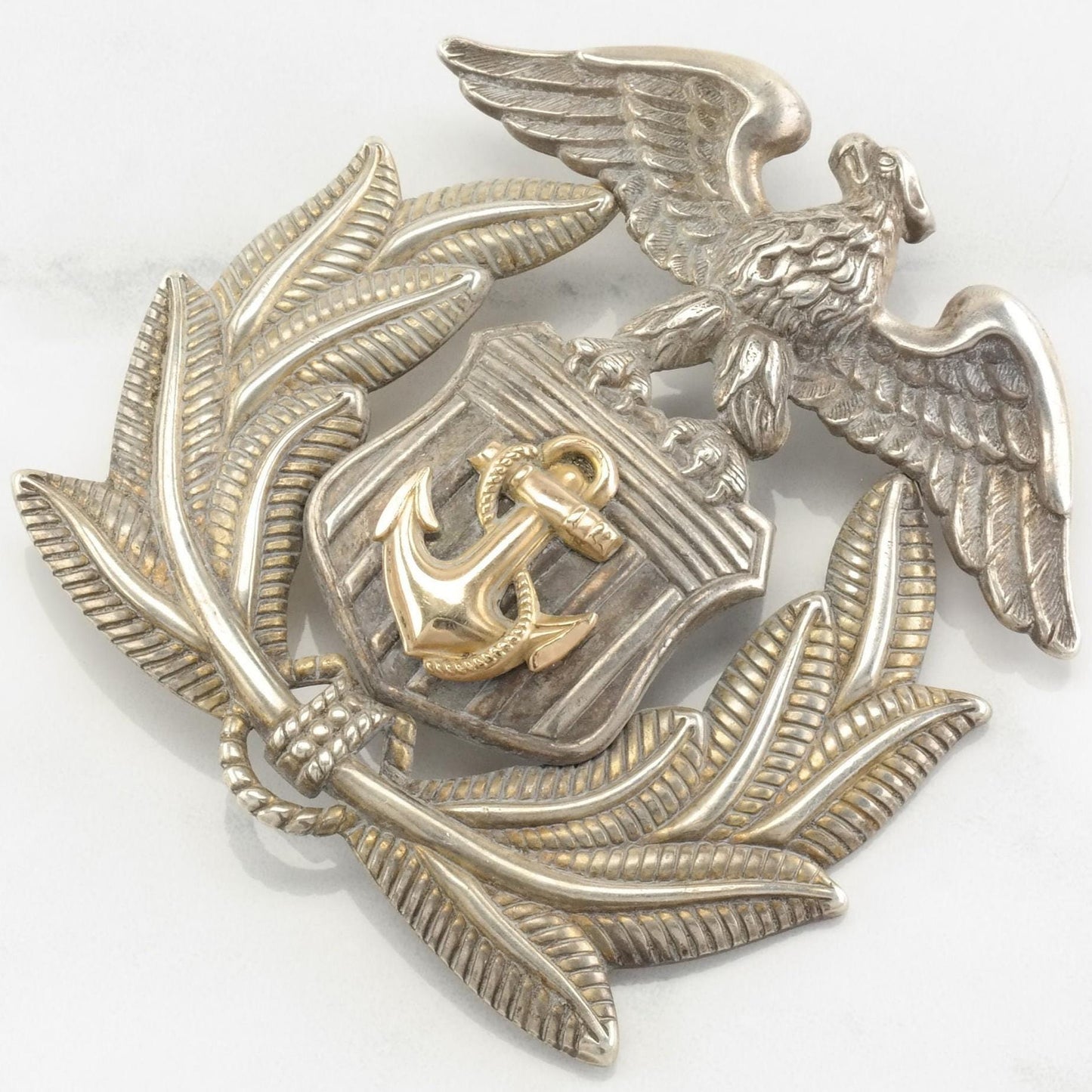 WW2 US Navy Officers Cap Emblem Sterling Silver B1381