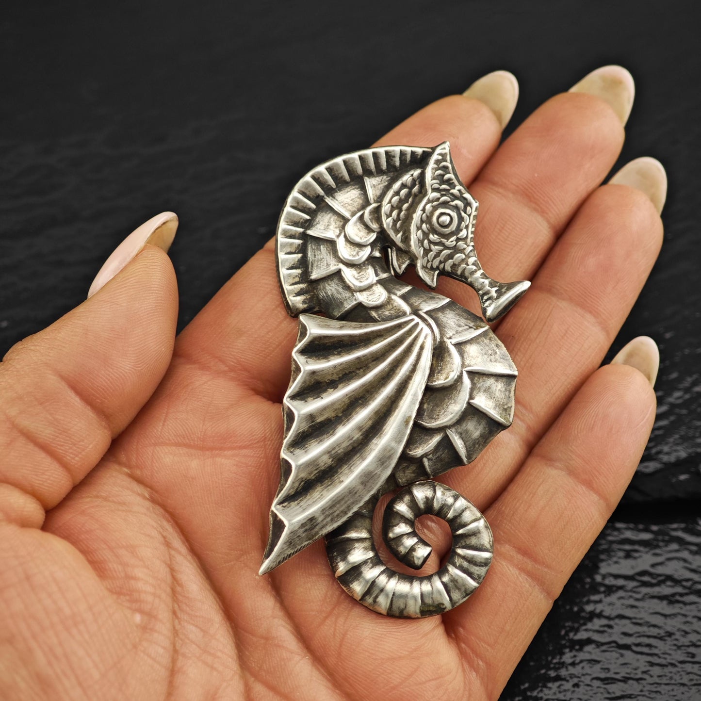Vintage Sterling Silver Seahorse Brooch Made in Mexico Nautical Jewelry