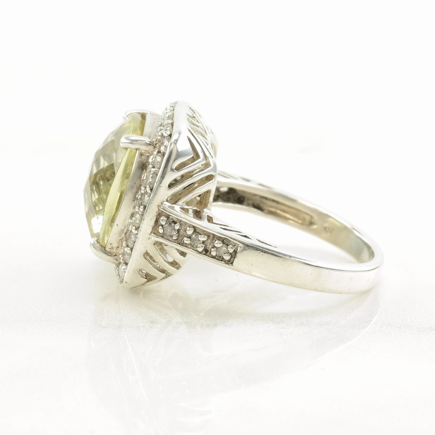 Vintage Sterling Silver Ring Citrine, Diamond Size 7