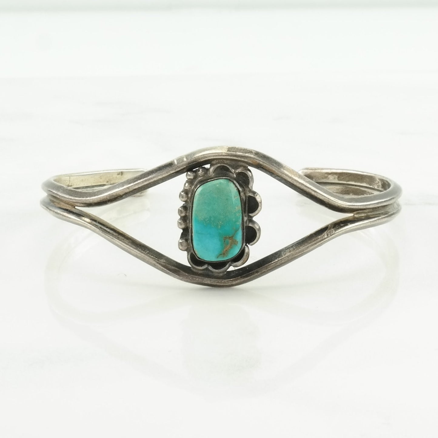 Southwest Sterling Silver Cuff Bracelet Blue Turquoise Floral