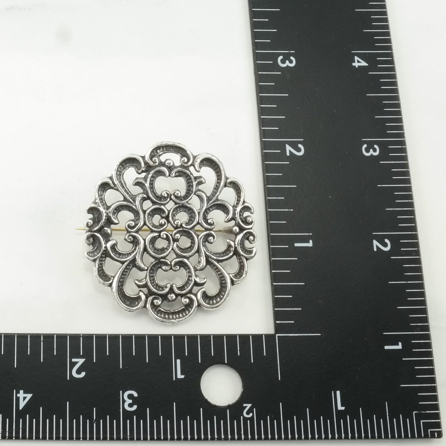 Baroque European Sterling Silver Brooch Scroll