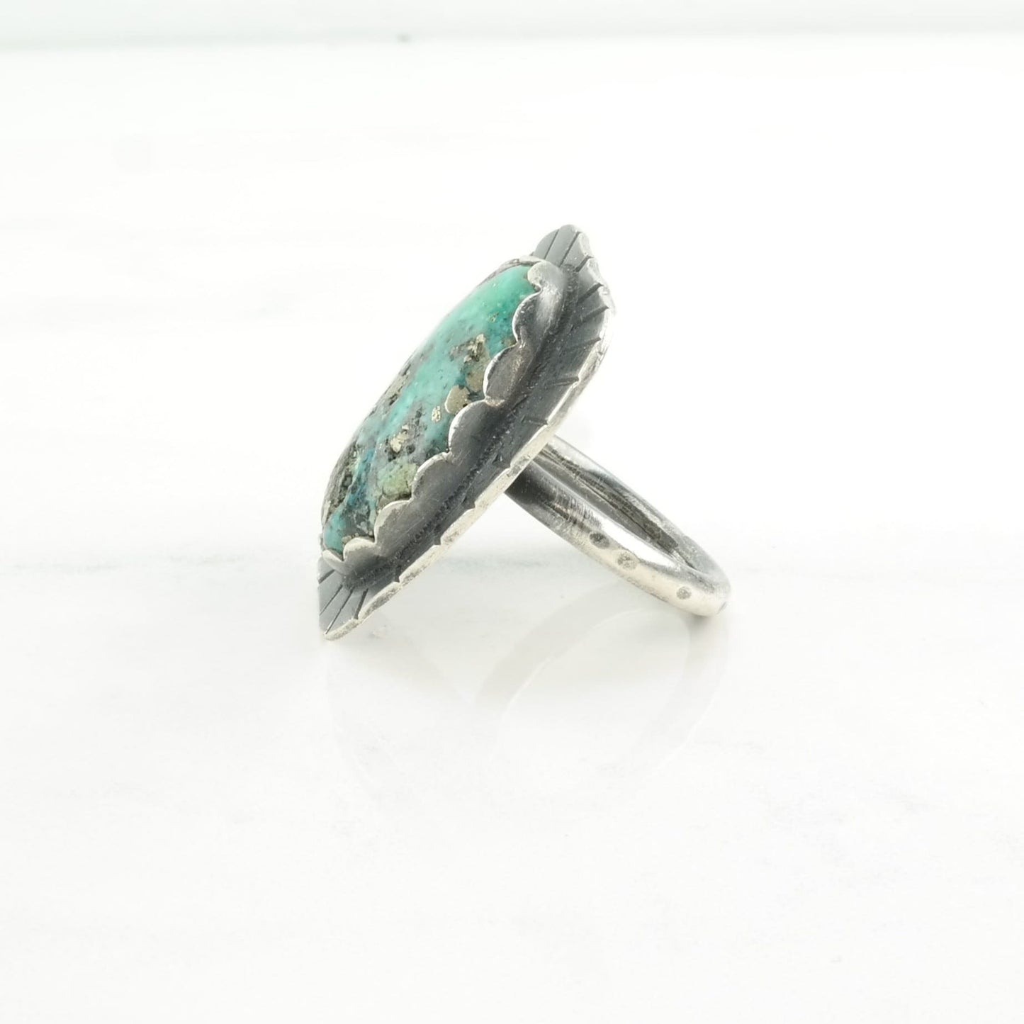 Southwest Silver Ring Turquoise Large Sterling Blue Size 5 1/2