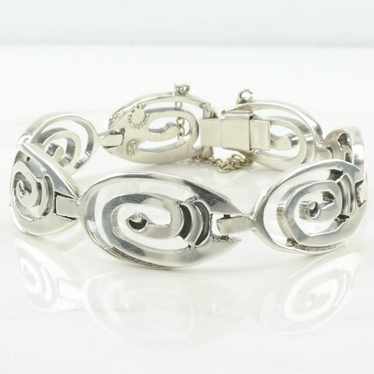 Vintage Taxco Sterling Silver Link Bracelet Swirling Links