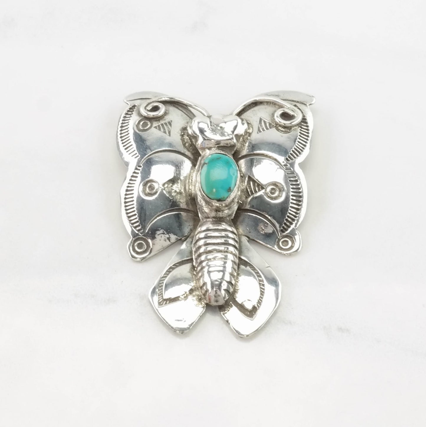 Native American Sterling Silver Brooch Butterfly Blue Turquoise