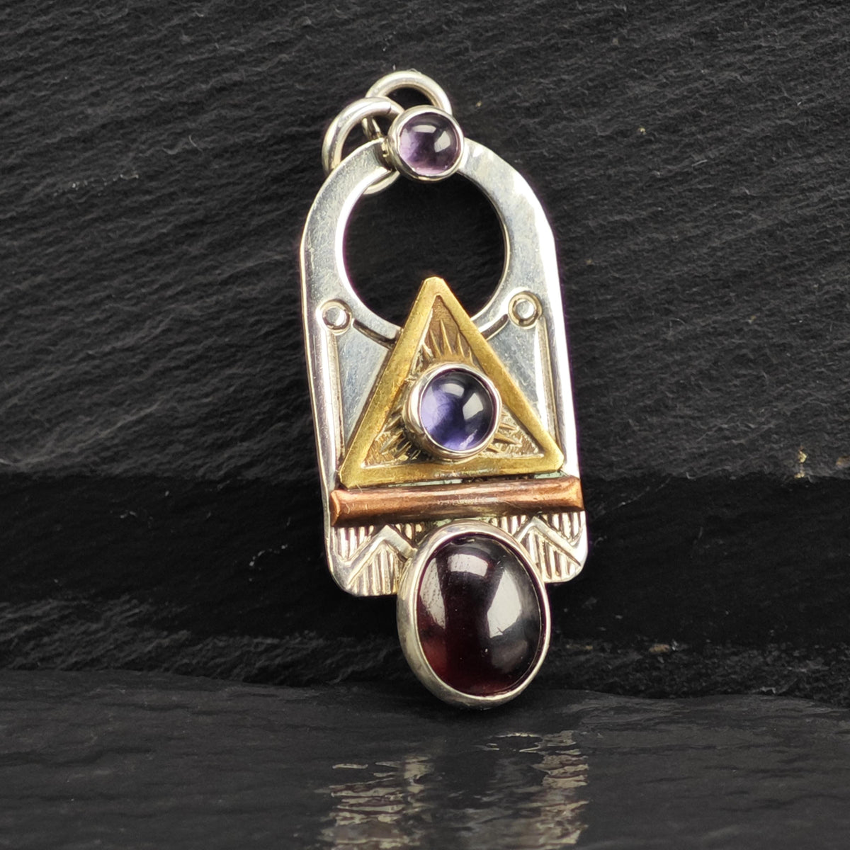 Garnet & Amethyst Mixed Metal Sterling Silver Pendant P3117
