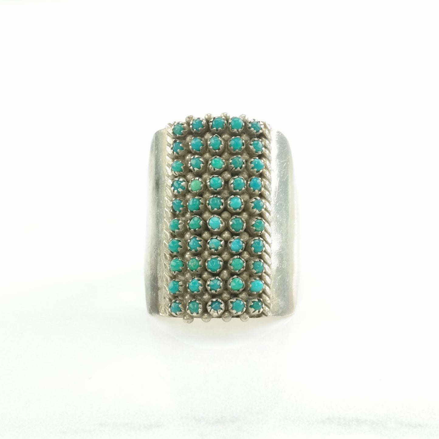 Zuni Silver Ring Turquoise 5 Row Sterling Blue Size 8 1/2