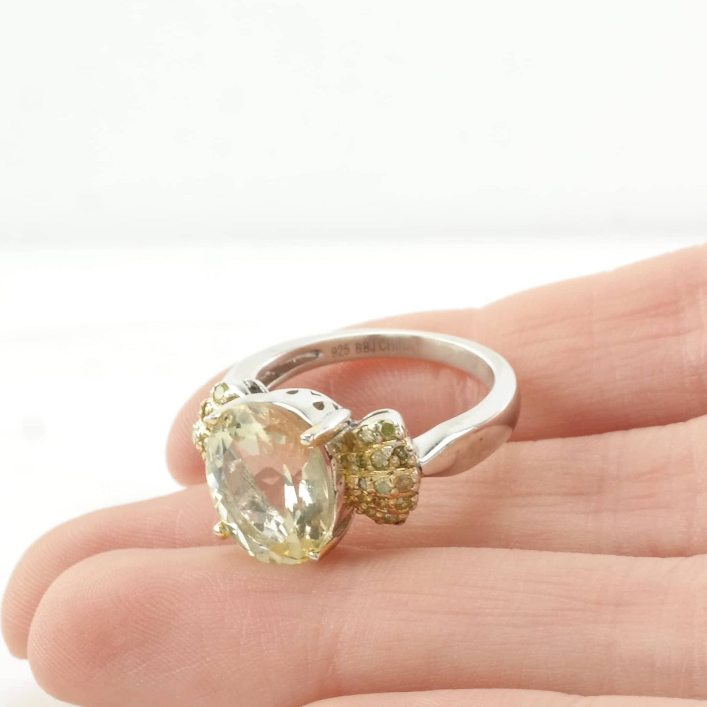 Sterling Silver Ring Light Citrine, Yellow Diamond Yellow Size 5