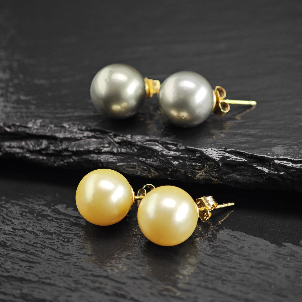 Choice of 11mm Gray or Ivory Pearl, 14K Gold Stud Earrings ER3225