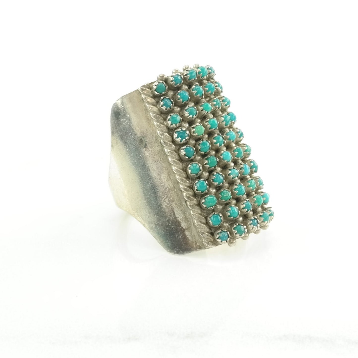 Zuni Silver Ring Turquoise 5 Row Sterling Blue Size 8 1/2