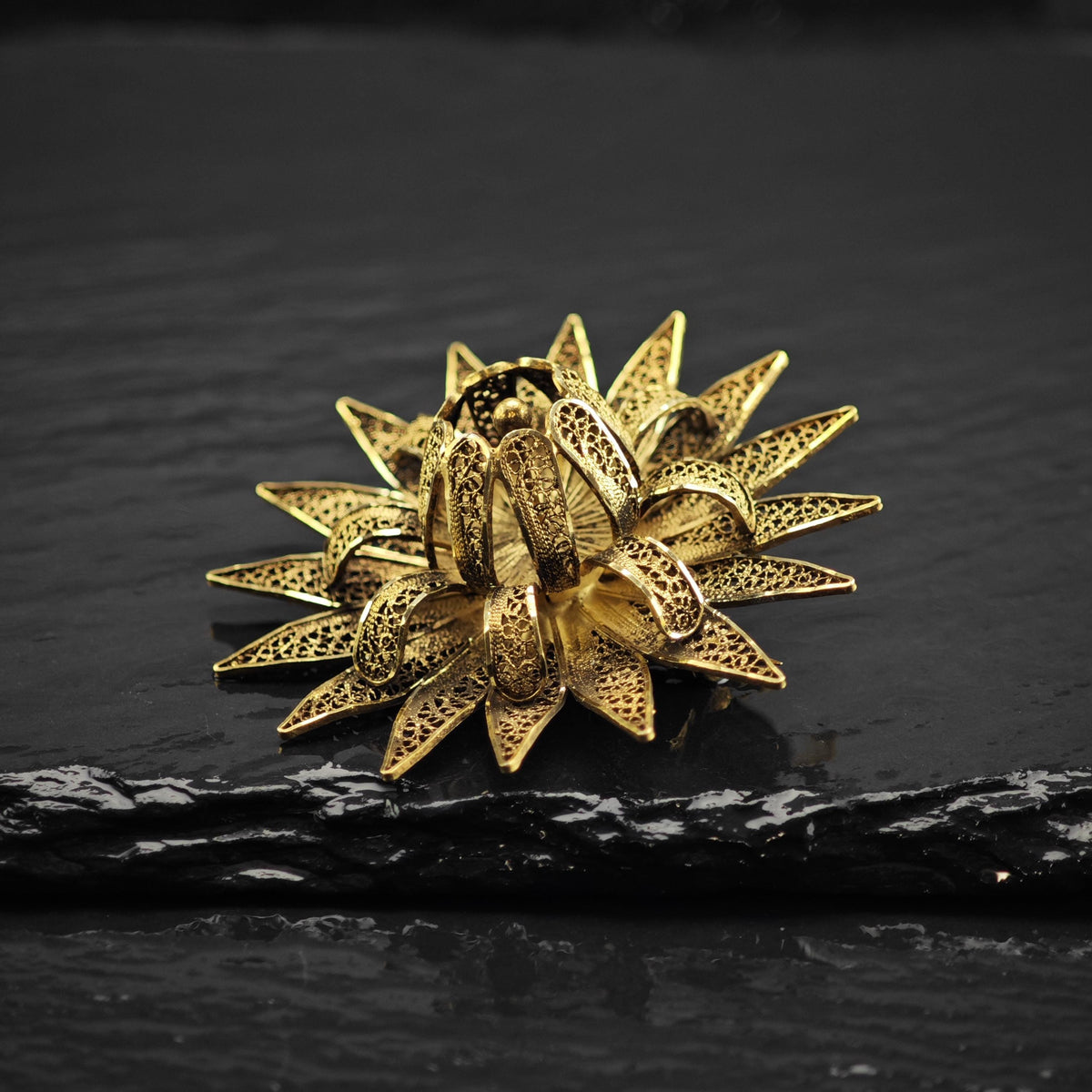 Floral Vermeil Gold Filigree Sterling Silver Brooch B2282