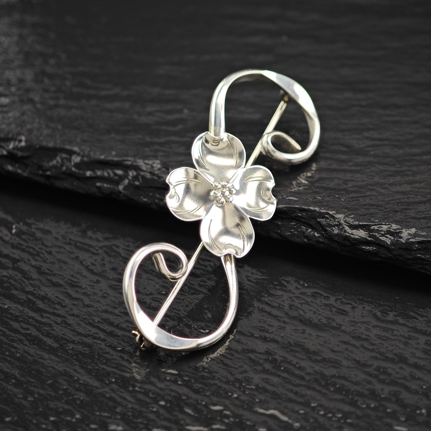Vintage NYE Sterling Silver Floral Brooch