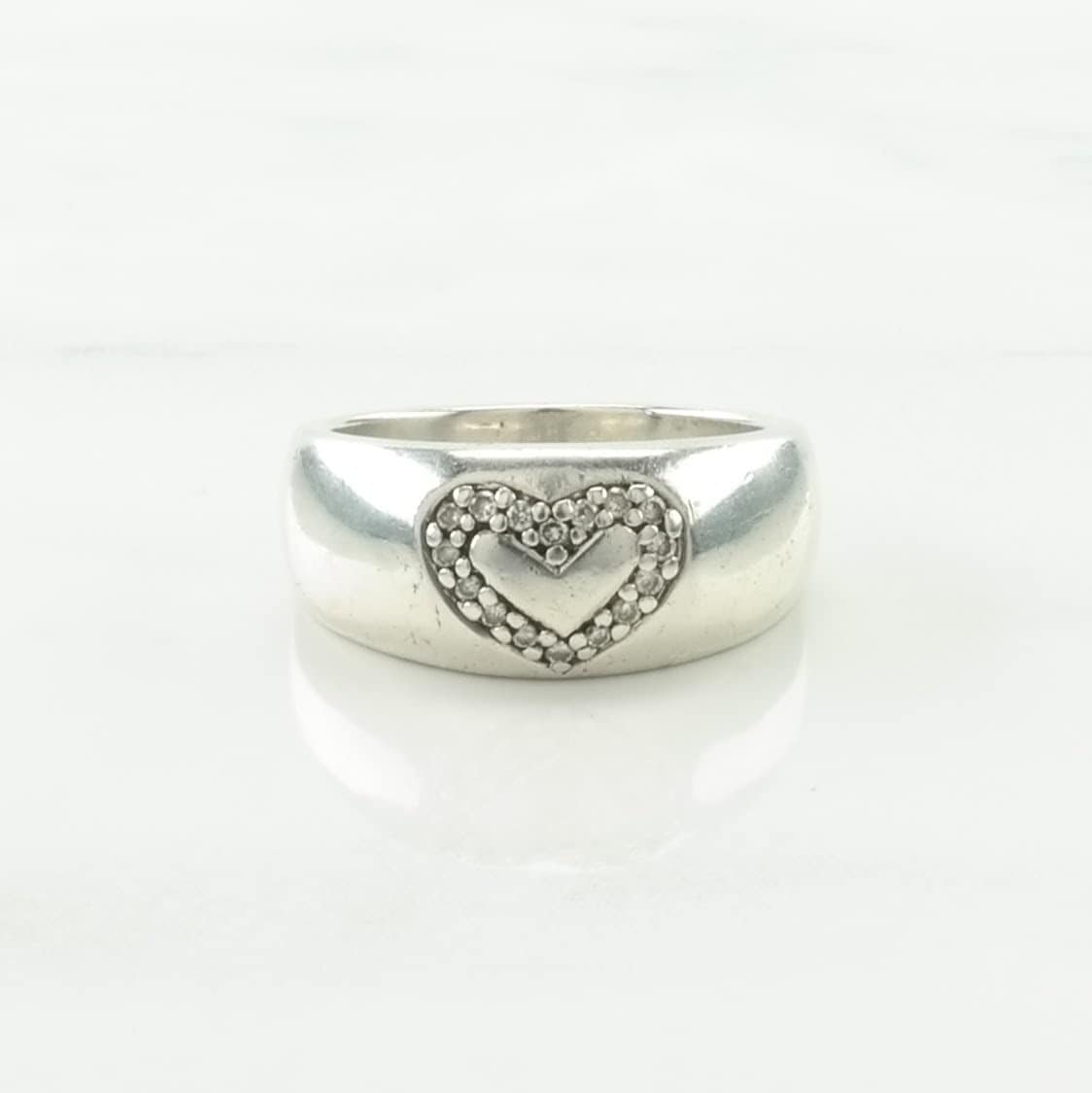 .15 cttw Silver Ring Diamond Heart, Inlay Sterling Size 7