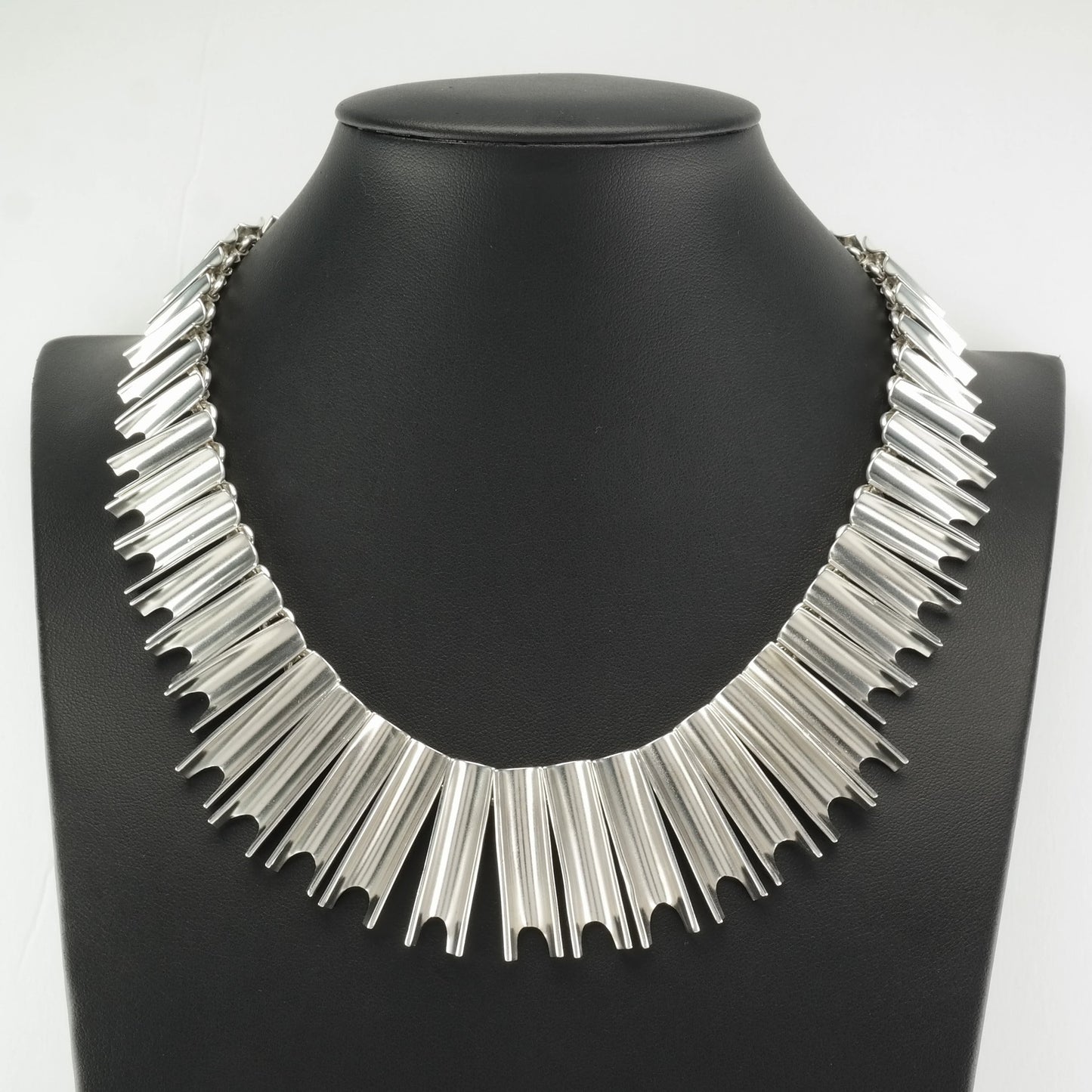 Modernist, Taxco Sterling Silver Concave Link Statement Necklace