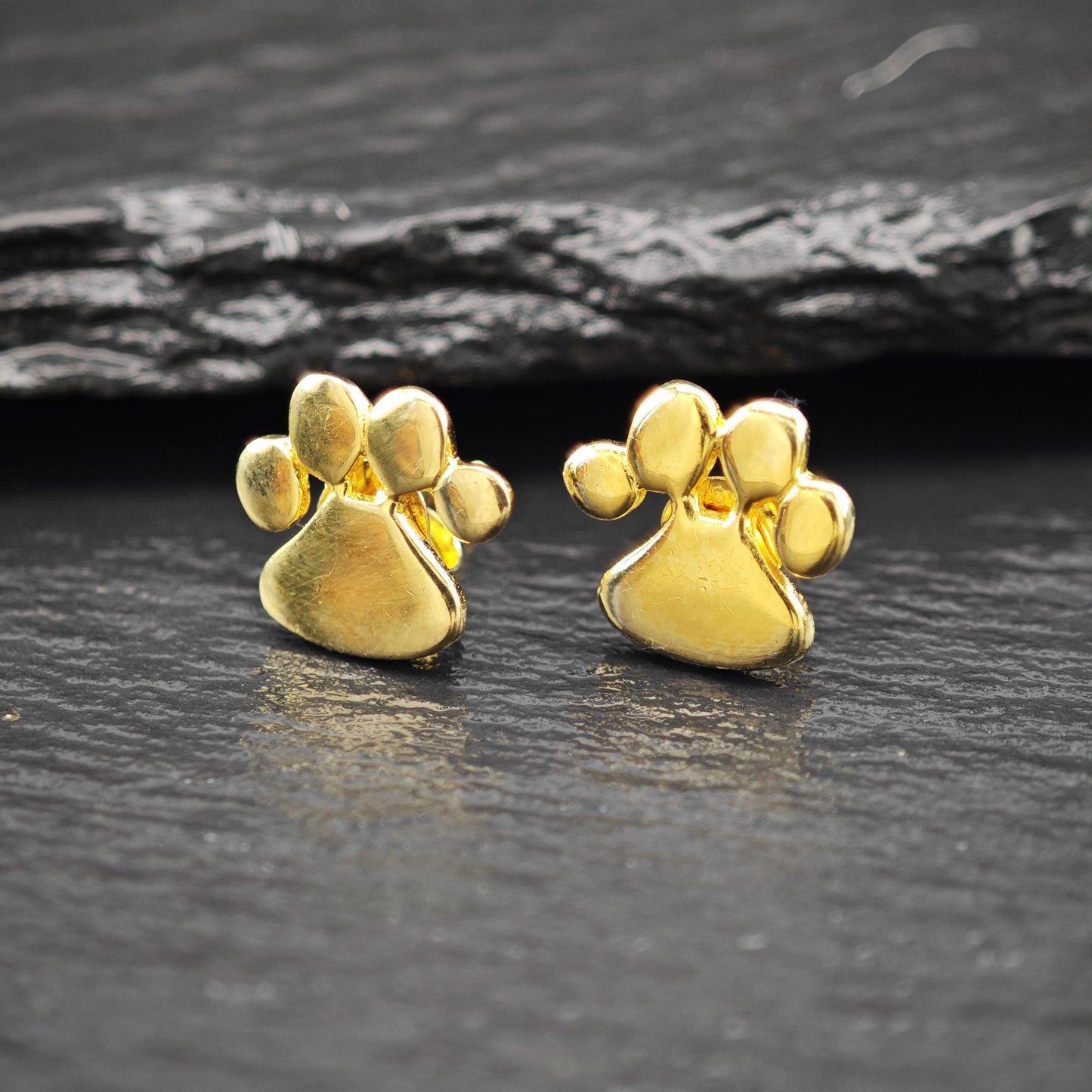 14K Gold Plated Puppy Paw Stud Earrings Sterling Silver
