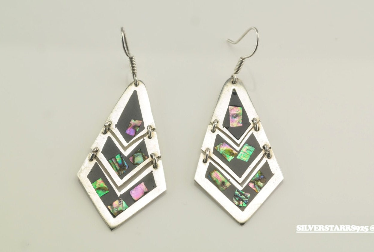 Sterling Silver Pyramid Abalone Shell Earrings