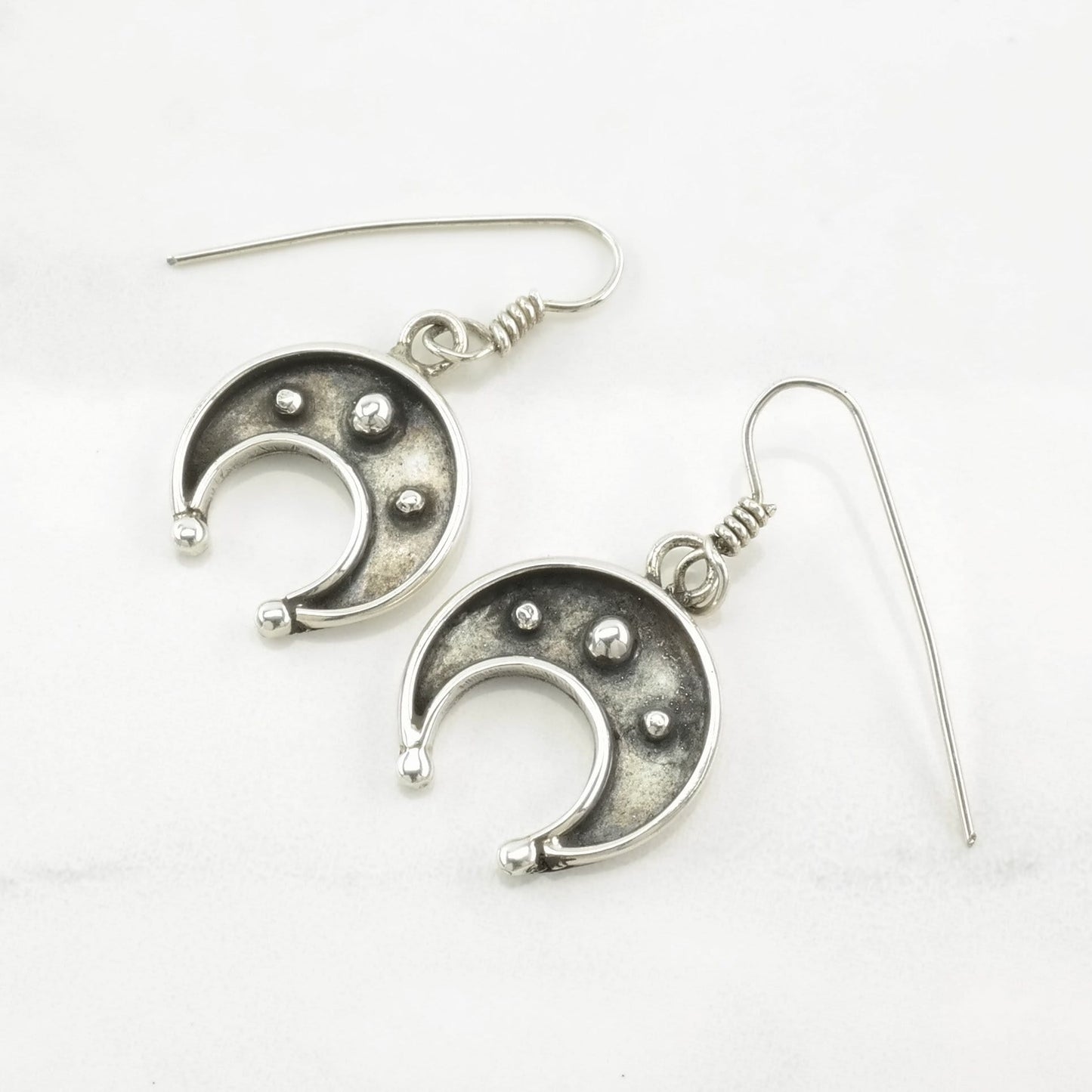 Native American Sterling Silver Shadowbox Crescent Earrings Fish hook