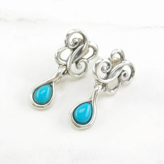 Vintage Carolyn Pollack Blue Turquoise Scroll Stud/Dangle Earrings Sterling Silver