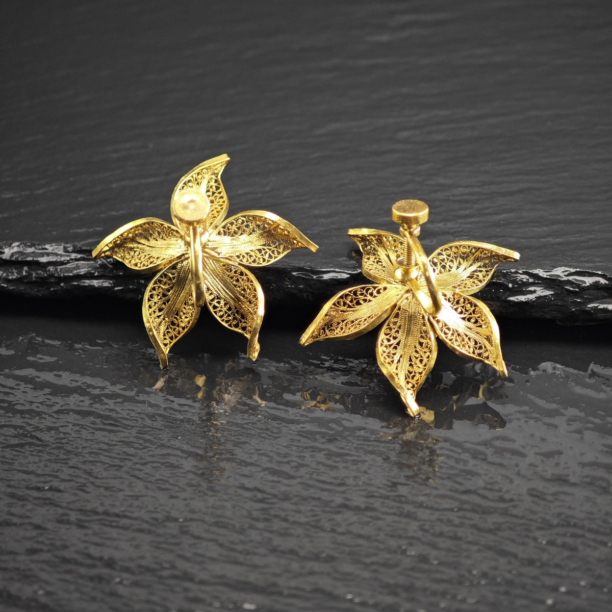 Vintage Gold Gilded Filigree Flower Sterling Silver Screw Back Earrings ER3209