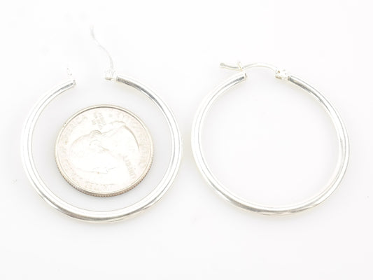 Sterling Silver 2mm x 3mm Thick Earrings Hoop 1 1/2"