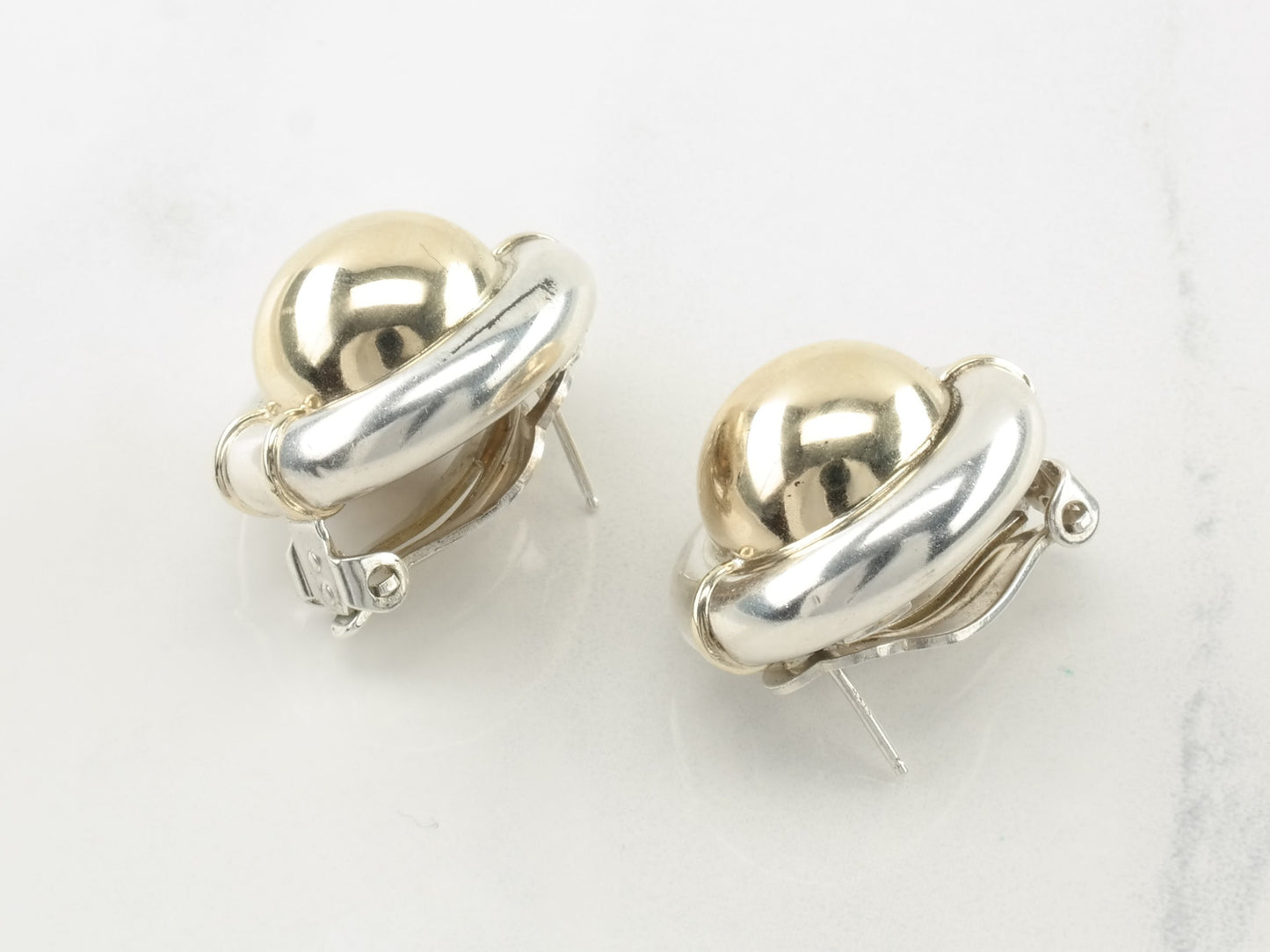 Sterling Silver 14k Gold Dome Earrings Omega back
