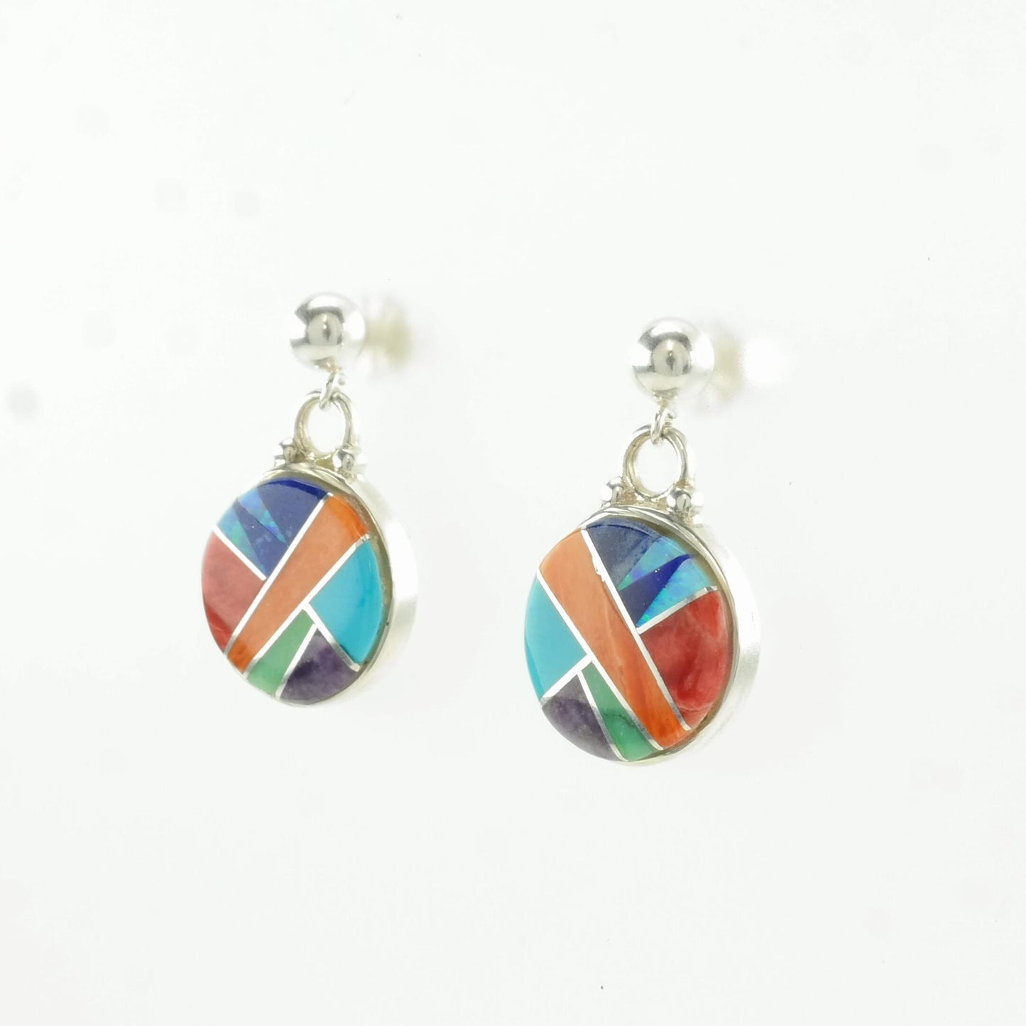 Sterling Silver Multi Color Spiny Oyster, Multi Gem Inlay Earrings Stud, Dangle