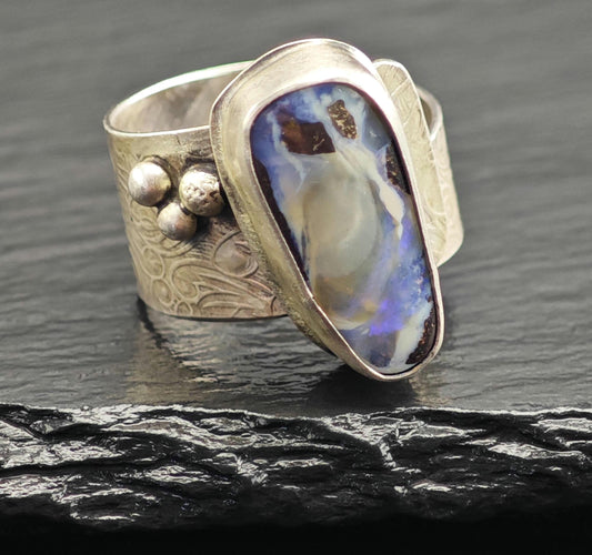 Artisan Boulder Opal Sterling Silver Ring Sz 8 1/2 R6724