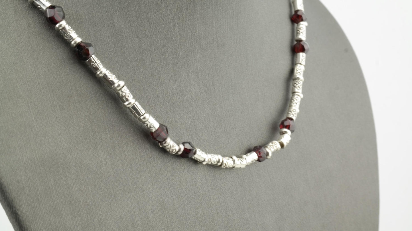 Vintage Sterling Silver and Garnet Bead Necklace