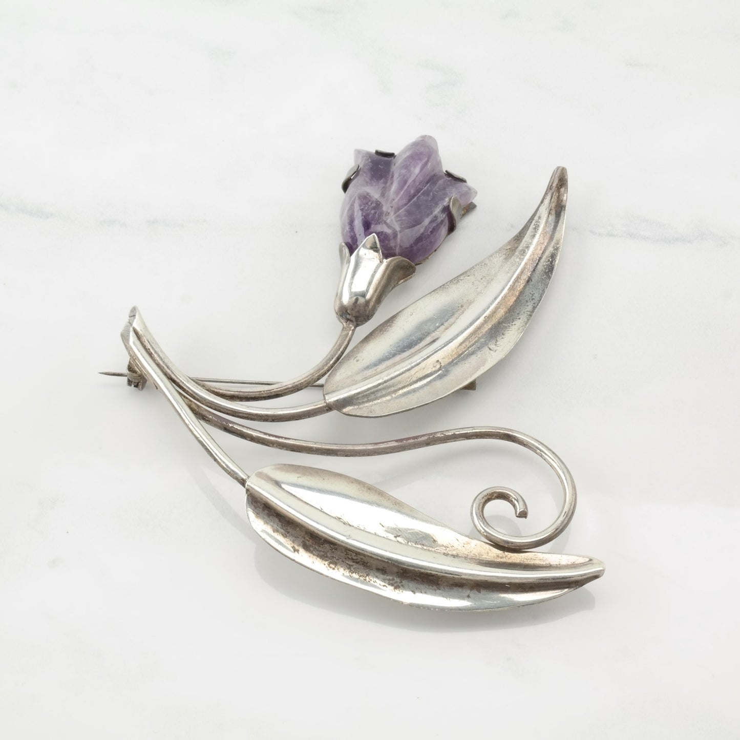 Choice Taxco Pre Eagle Sterling Silver Brooch Fish Flower Amethyst Turquoise