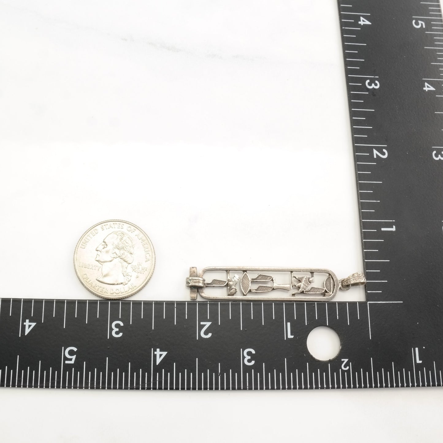 Vintage Egyptian Cartouche Hieroglyphs Sterling Silver Pendant