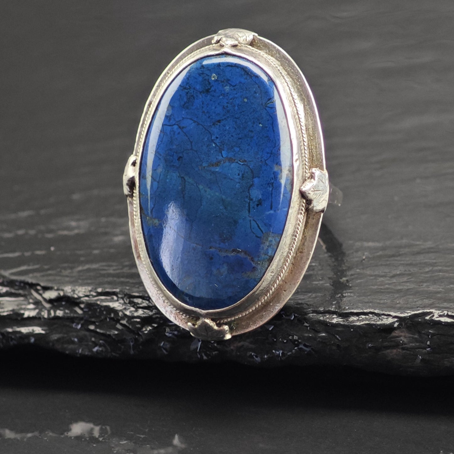 Art Deco Large Blue Gemstone Sterling Silver Ring Sz 7 R6729