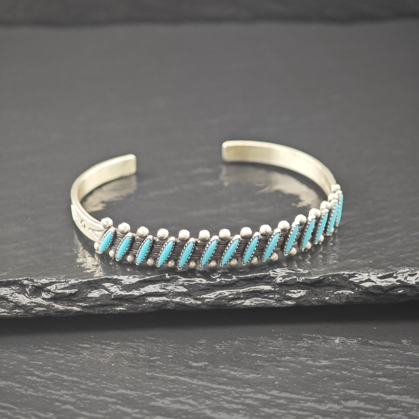Sterling Silver Fred Harvey Era Block Turquoise Cluster Cuff Bracelet