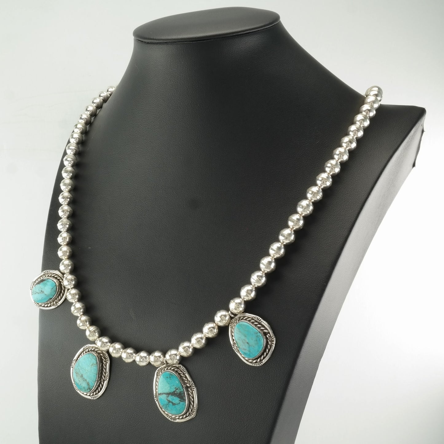 Vintage Native American Sterling Silver Blue Turquoise Stamped Necklace