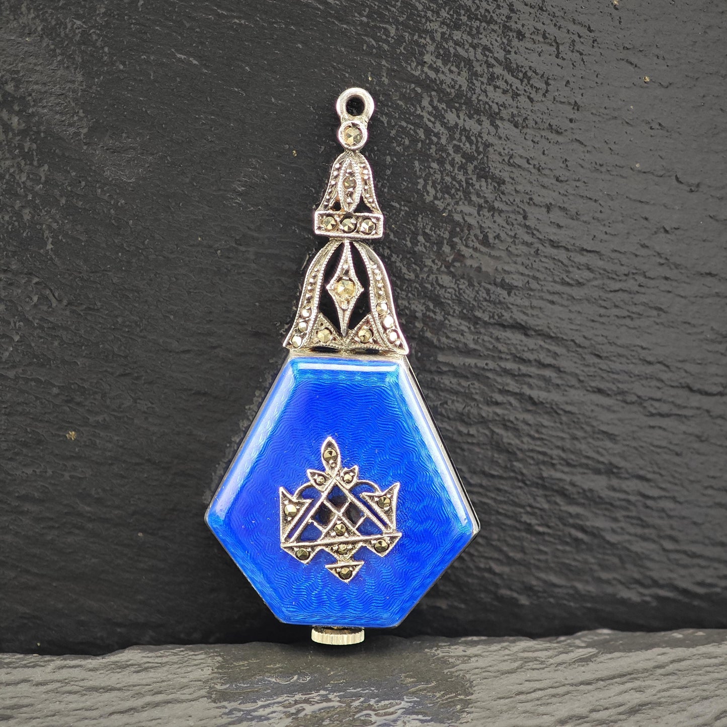 As Is Art Deco, Leicht-Mayer Lucerne, Enamel Pendant Watch Sterling Silver