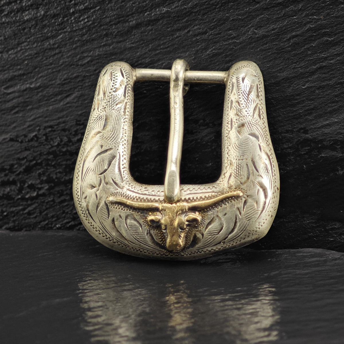 10K Gold Long Horn 1/2" Ranger Belt Buckle Sterling Silver MISC0406