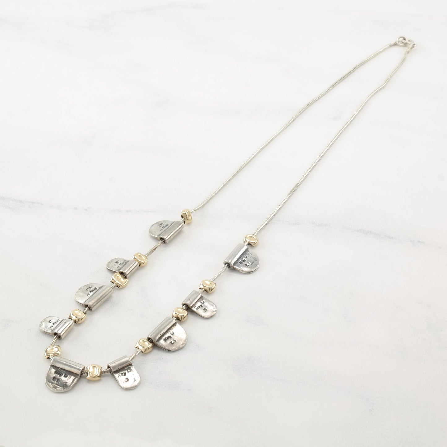 Noy Li Gold Tone Modernist, Sterling Silver Stamped Necklace N2382