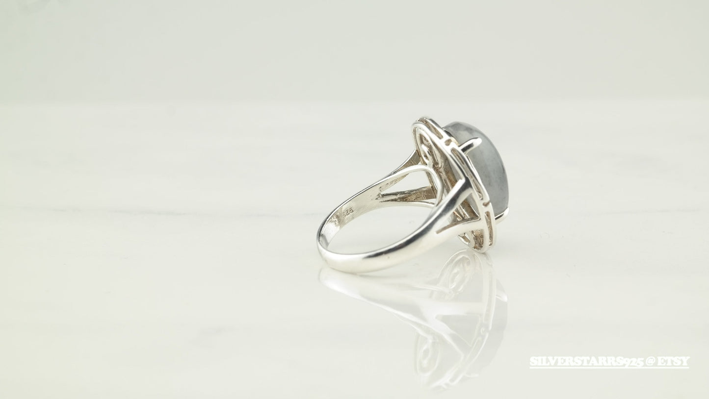 Vintage Jade Silver Ring Greek Key Sterling Size 7