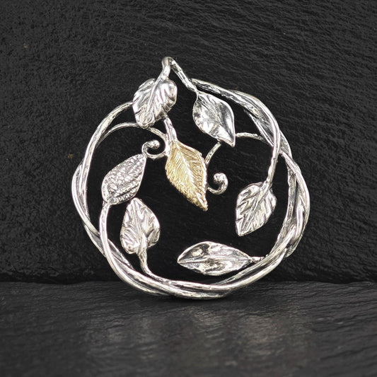 PZ Israel, 14K Gold Accent Leaf Pendant Sterling Silver P2733
