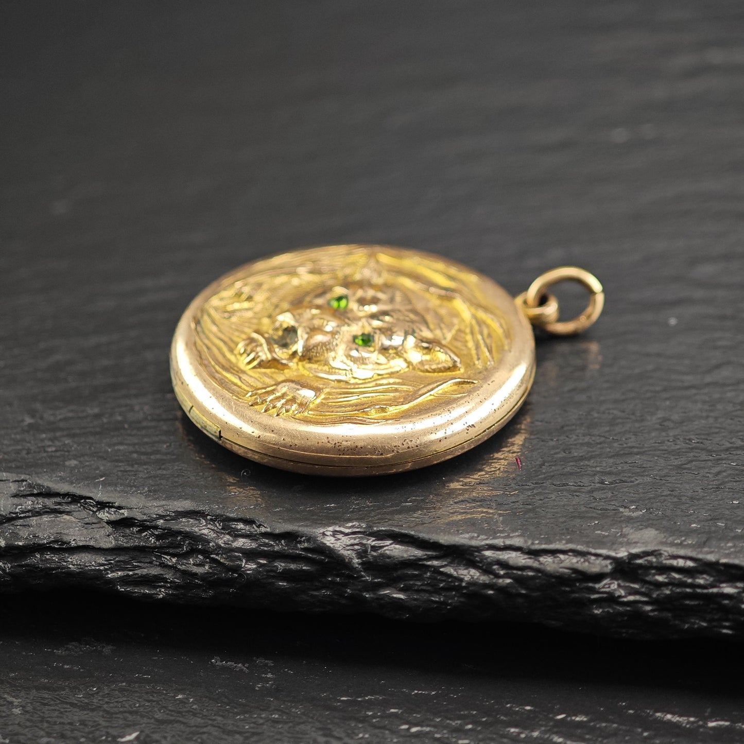Antique Tiger Locket Gold Filled Pendant P3029