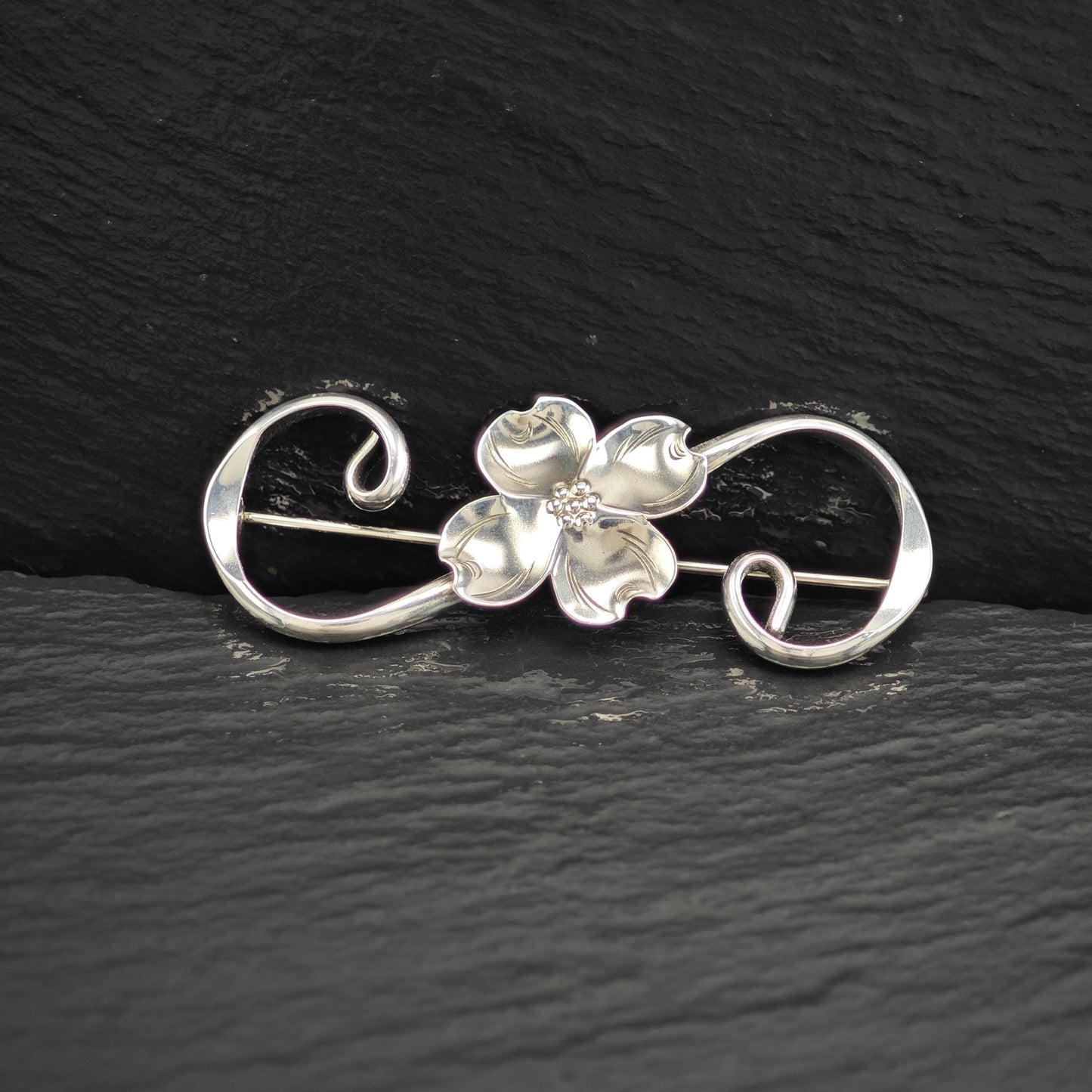 Vintage NYE Sterling Silver Floral Brooch