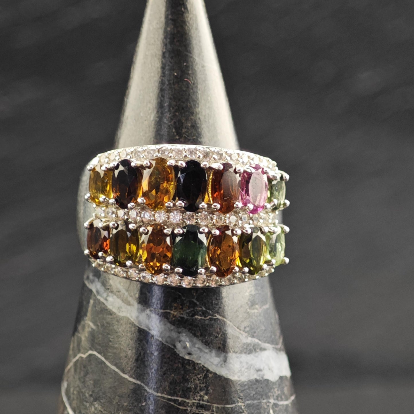 Tourmaline Band Sterling Silver Ring Sz 7 R6725