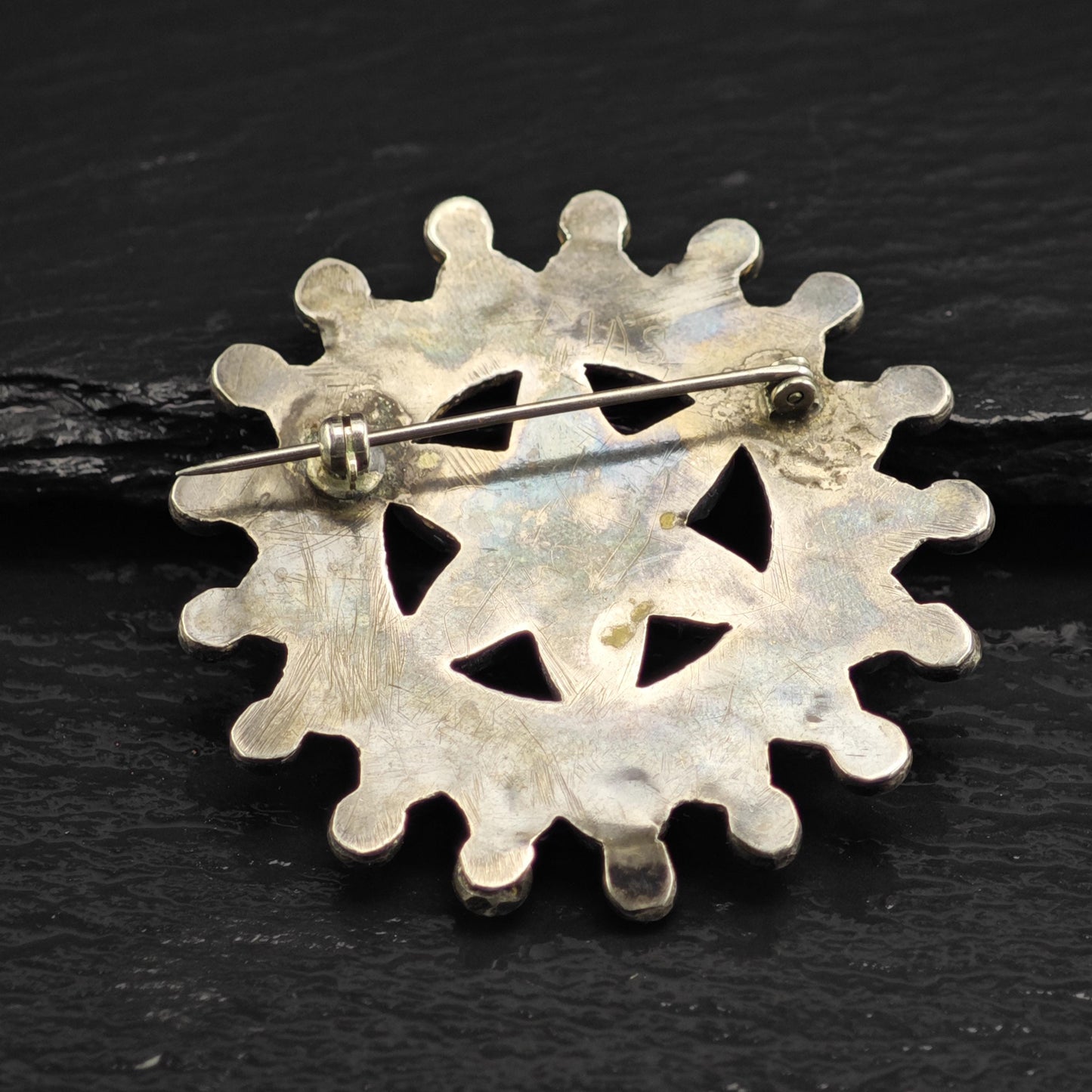 Floral Turquoise Cluster Sterling Silver Brooch