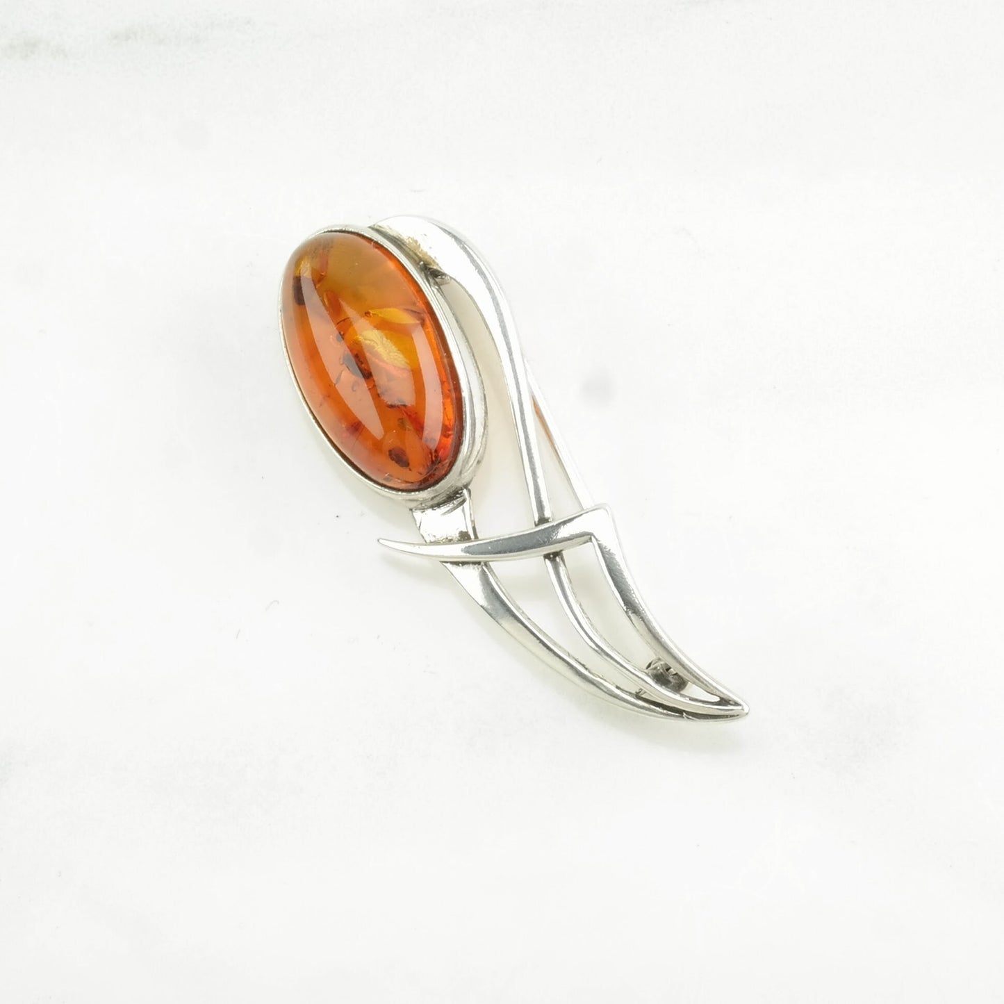 Choice: Sterling Silver Brooch Orange Baltic Amber