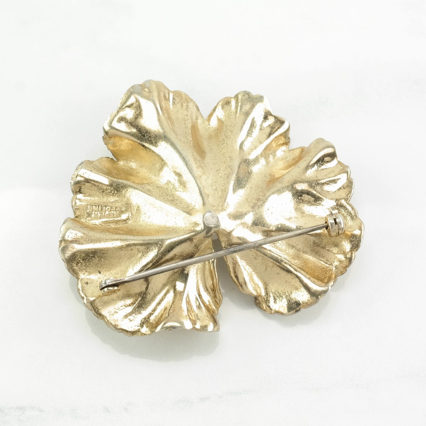 Napier Sterling Silver Brooch Gold Tone Leaf Pearl